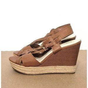 Cato Brown Faux Leather Wedge Sandals Womens Size 10 Braided Espadrille Shoes